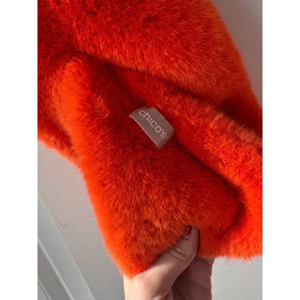 Chico's Faux Fur Pull Through Orange Cold Weather Winter Rare color $70